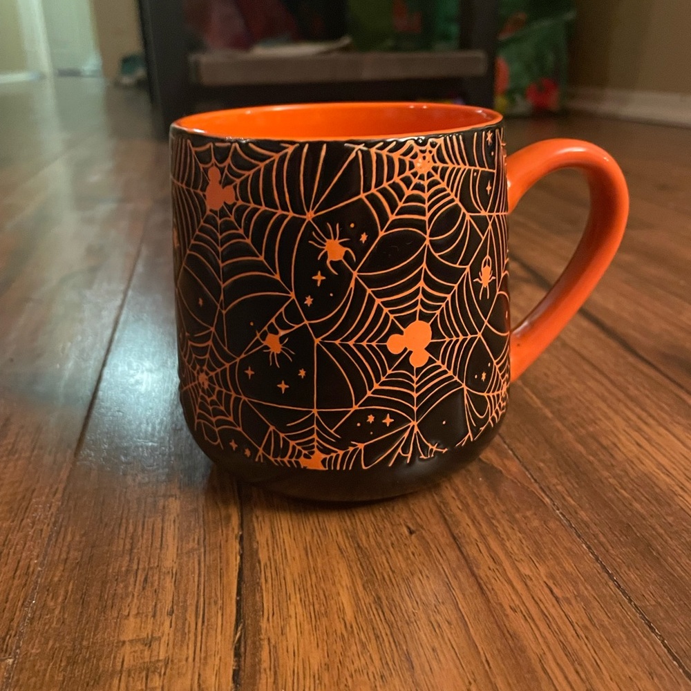 Disney stoneware Mickey ears spider web Halloween mug